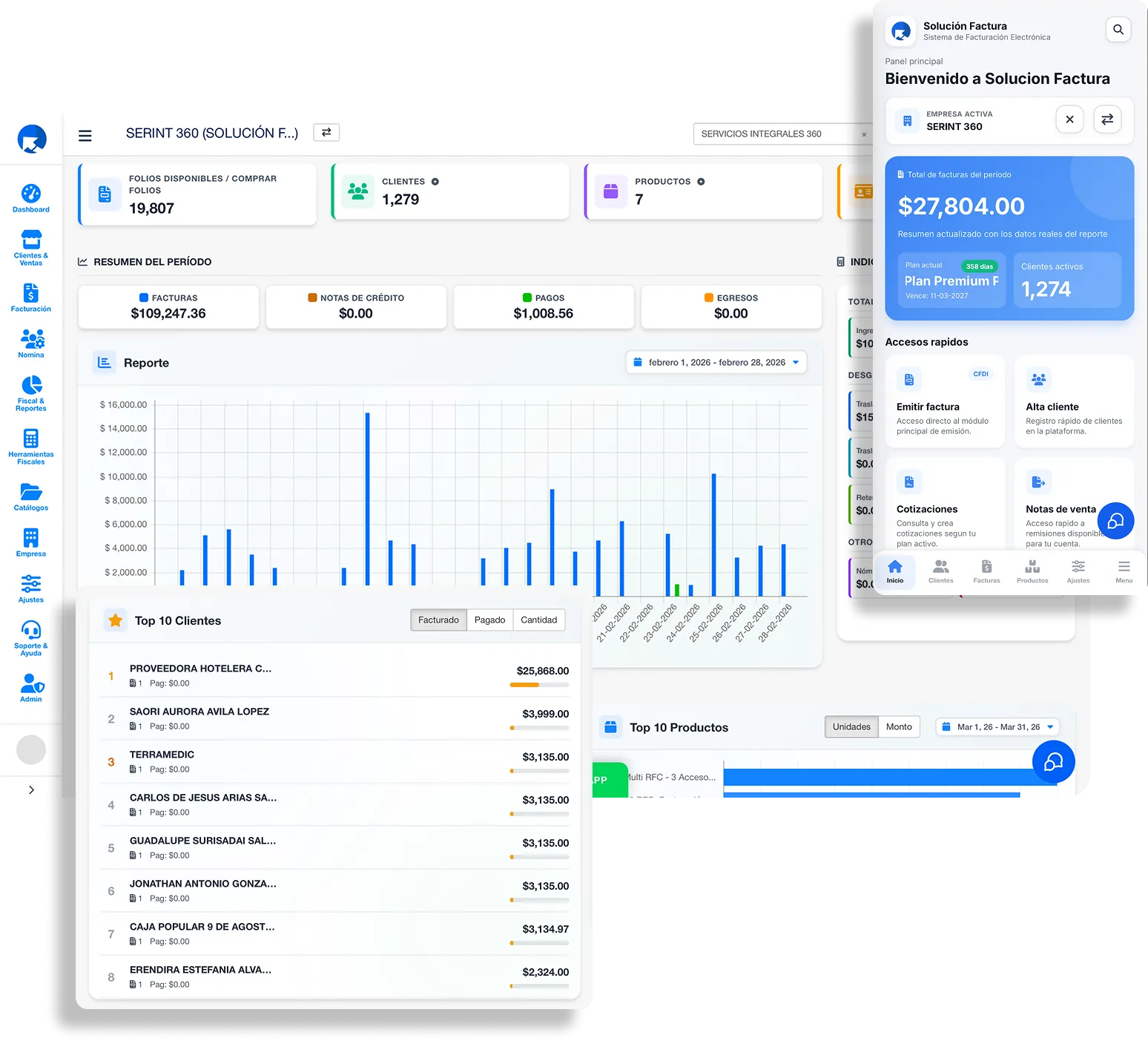 Vista previa de Solución Factura en escritorio y móvil