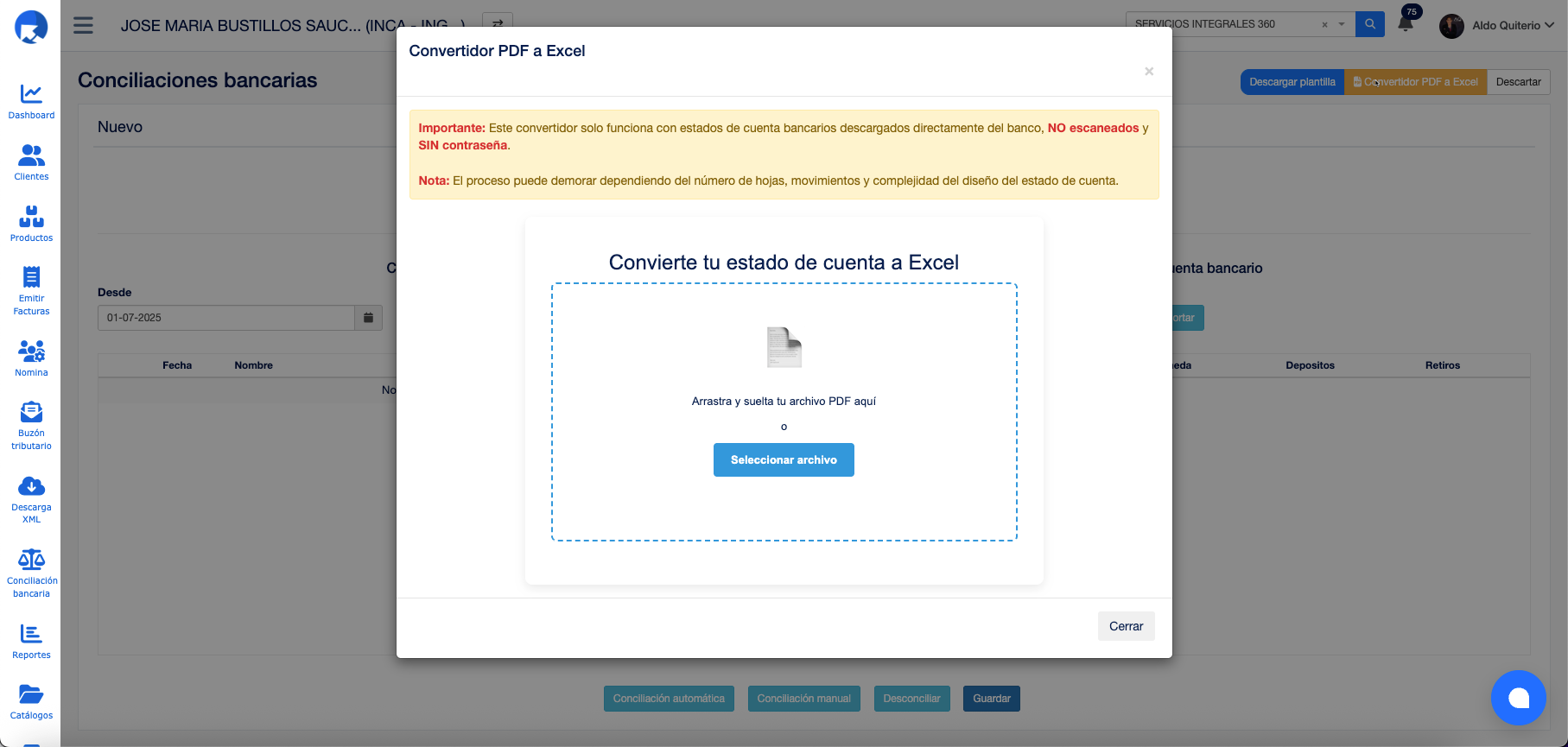 Convertidor PDF a Excel